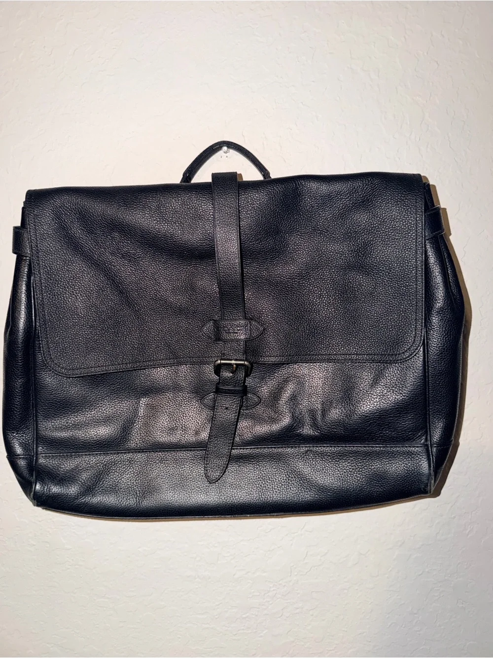Coach Black Pebbled Leather Messenger Briefcase Laptop Bag Crossbody